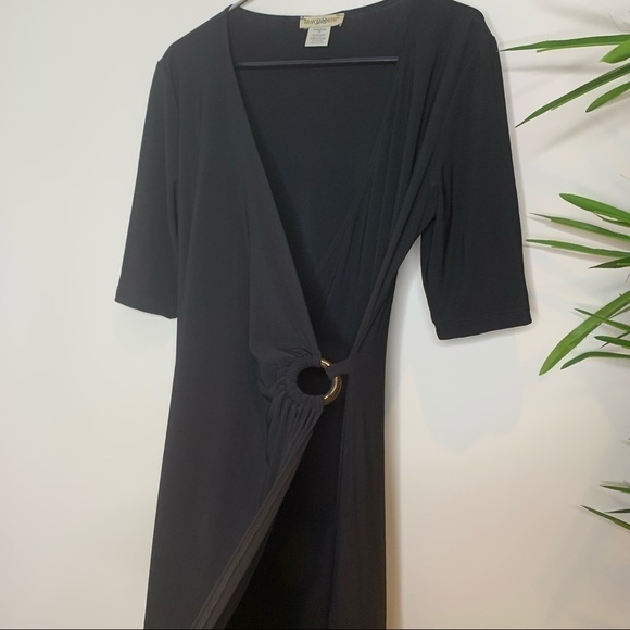 TravelSmith || Faux Wrap Black Pullover Surplice Dress M - Picture 3 of 11